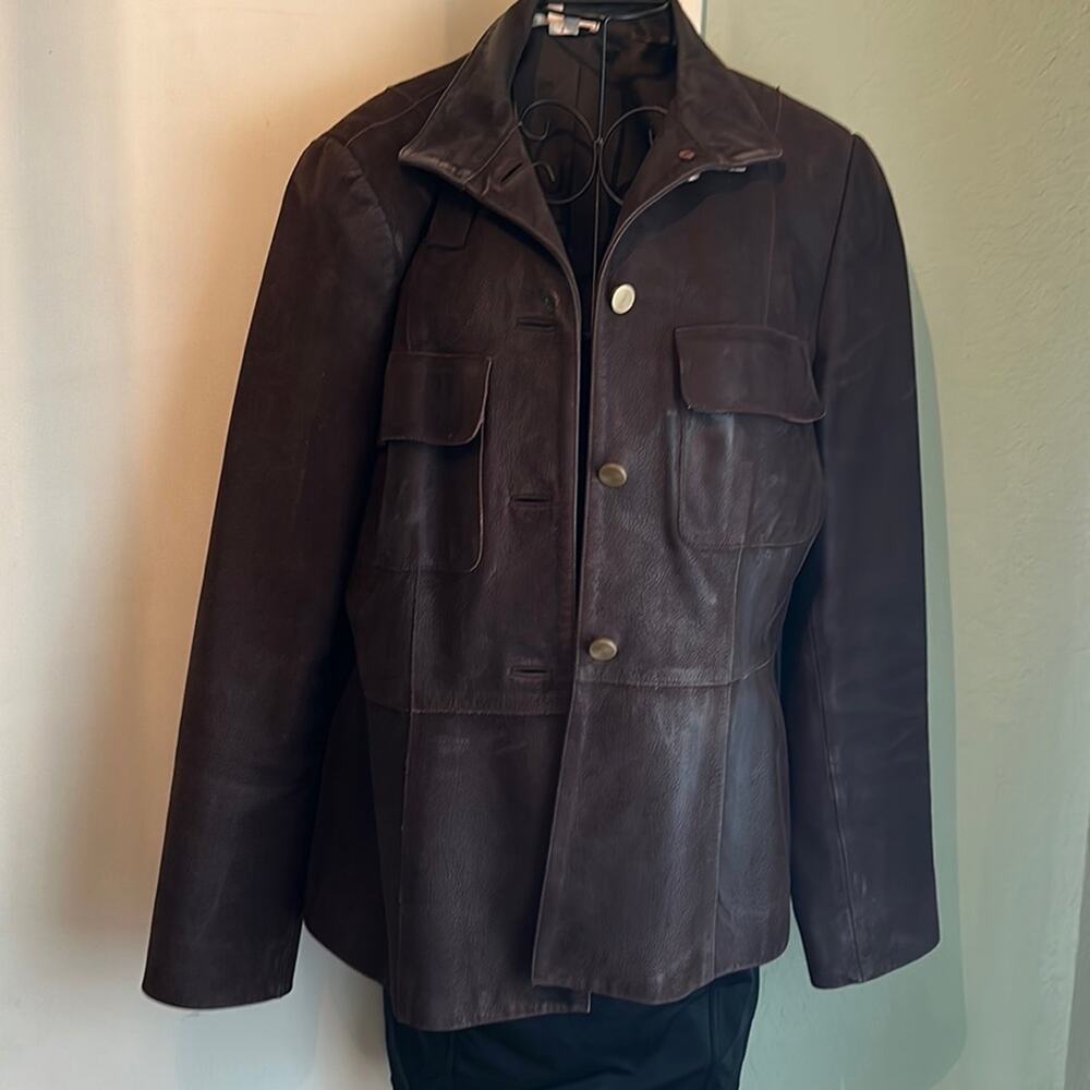 Helmut Lang Brown Distressed Dried Leather Coat Jacket large